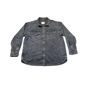 American Eagle Denim Pearl Tiger Snap Shirt Small Long Sleeve Distressed